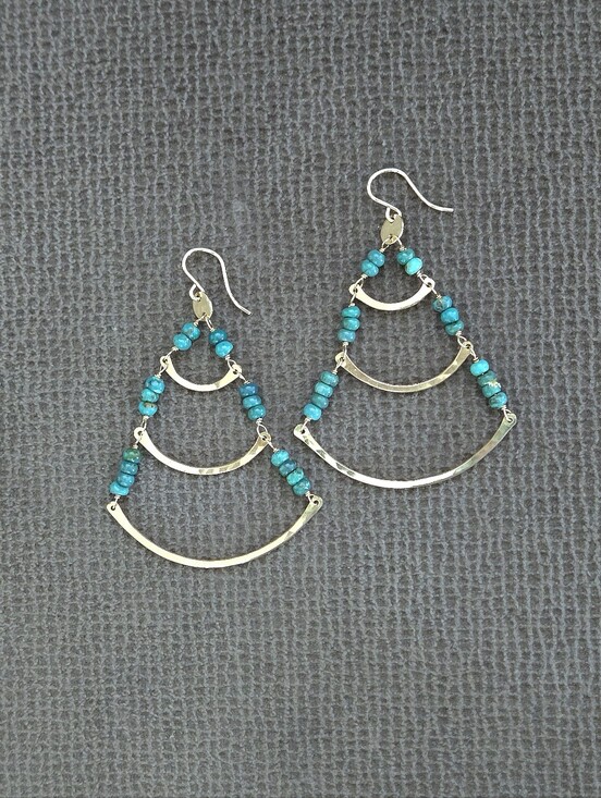 unknown maker Jewelry - Three3️⃣ Tier Gold💛 Earrings with Turquoise🩵 Beads - NWOT